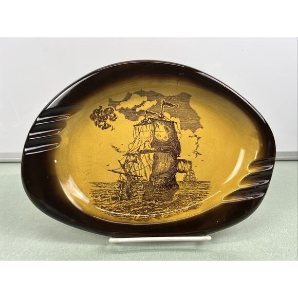 Vintage Ship Ashtray Wales Trinket Coin Jewelry Dish Ceramic Nautical Decor - Picture 1 of 5